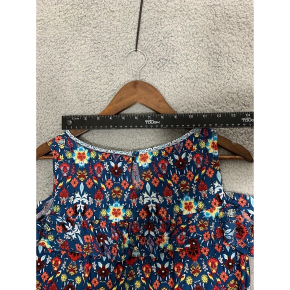 Women's Small (S) Fever Cold Shoulder Colorful Floral Blue Orange Red Blouse Top - Picture 13 of 16